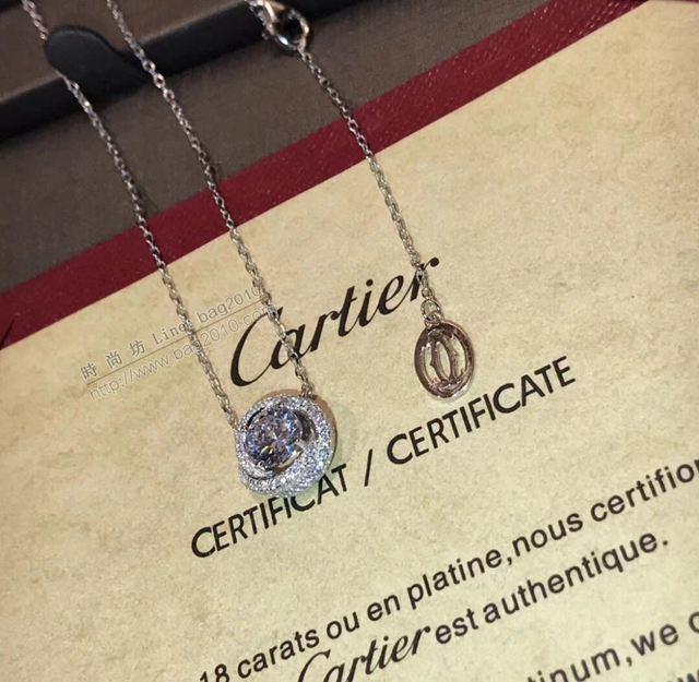 Cartier首飾品 卡地亞新款圓鑽女項鏈 專櫃爆款 扭紋項鏈 高端仿真雙排圓形鑽項鏈  zgk1333